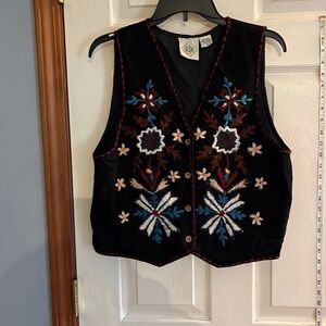 Same game different name-M-100% wool-black floral pointed button down vest